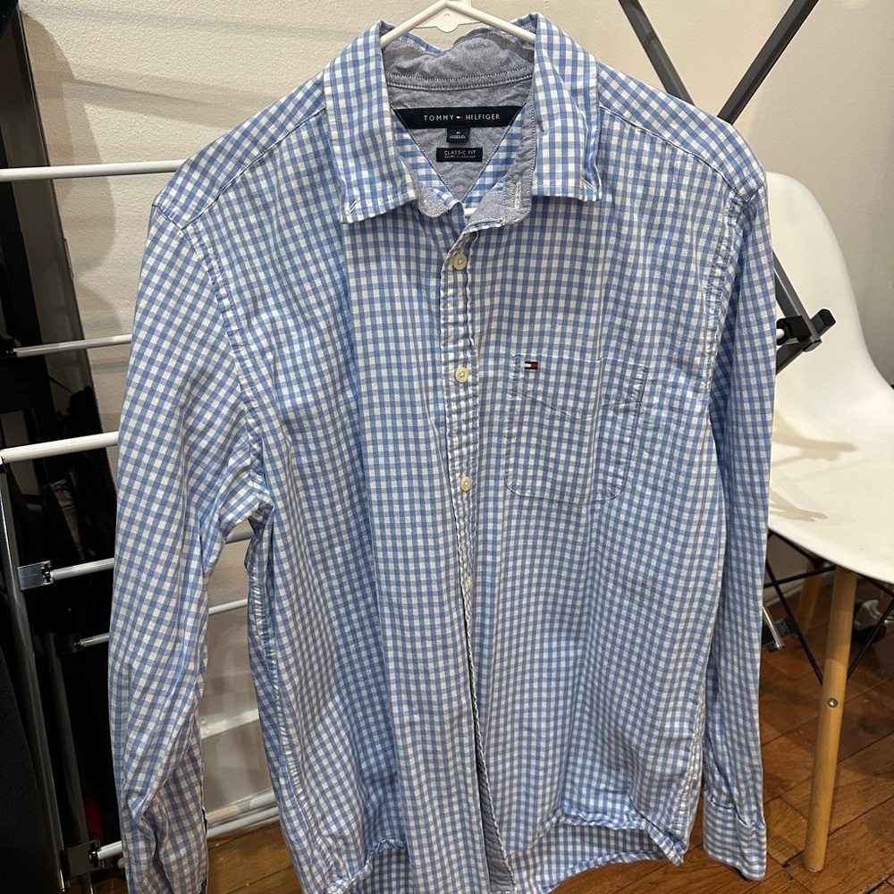 Tommy Hilfiger Light Blue & White Gingham Button-Down Shirt
